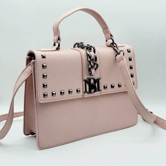 Badgley Mischka Handbags - BM Crossbody With Big Chain and Studs on the Cover with Letter Lock (BLUSH PINK)